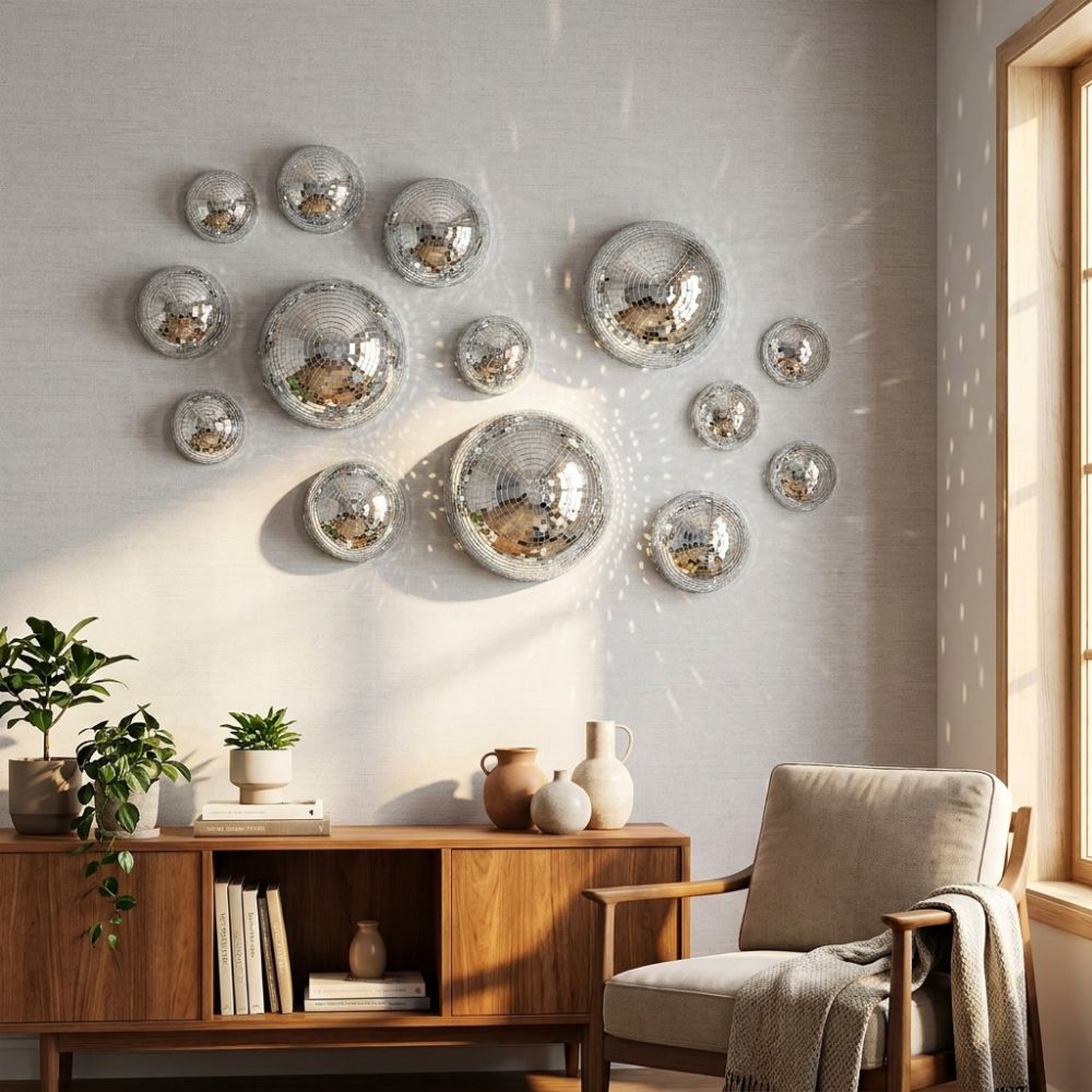 5Pcs Semicircle Mirror Disco Ball Wall Art Dome-shaped Disco Wall Decor Party Background Decor