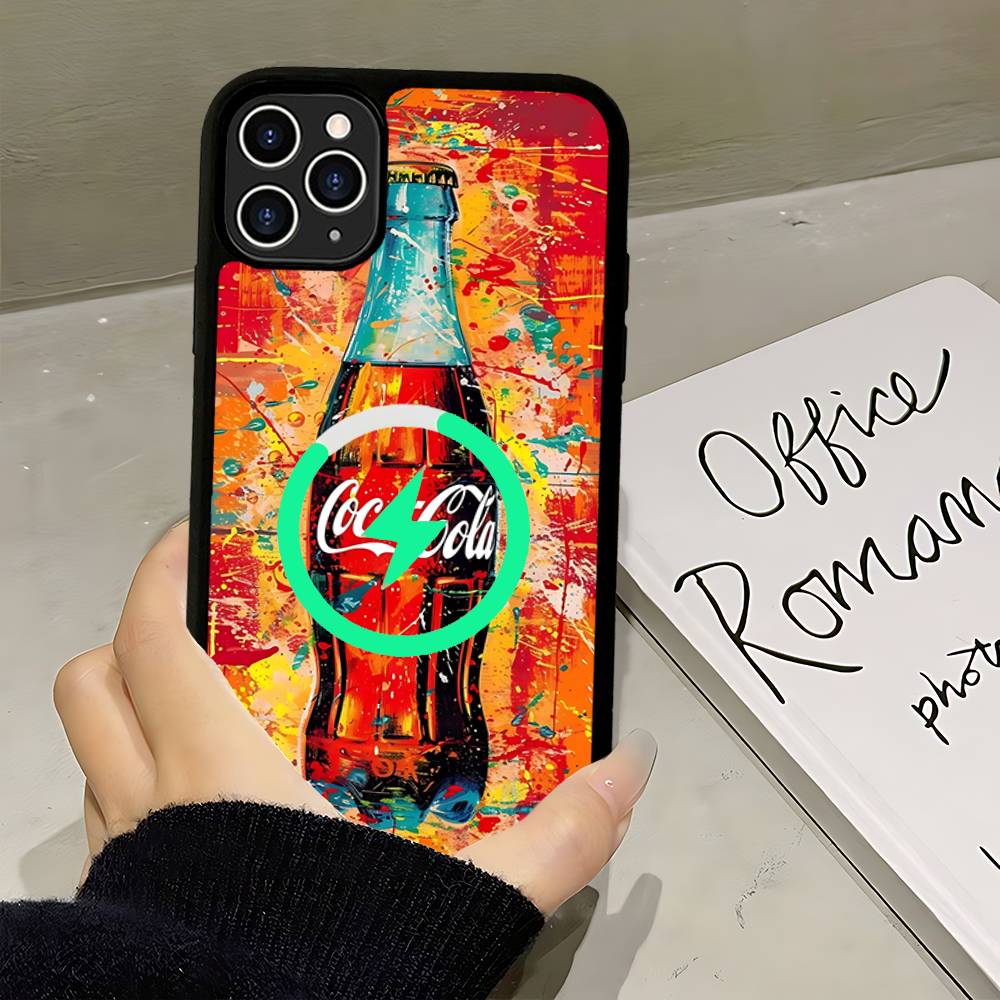 C-CocaS-Модный чехол для телефона в стиле Кола Для IPhone 17 16 15 14 13 12 11 Pro Max Mini Для Magsafe Магнитная Беспроводная Зарядка