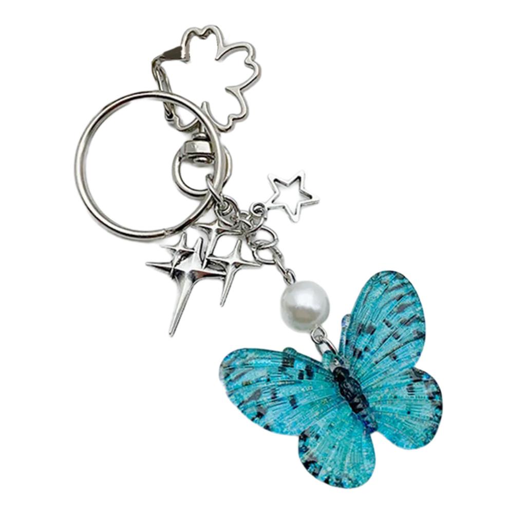 Elegant Butterfly Star Pendant Keyrings Unique Butterfly Pendant Keychain Beaded Phone Anti-Lost Chain Hangings Jewelry