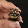 Funny and Cute Coffee Cup Pet Cat and Dog Small Ornaments Bronze Carving Office Decorations Gift Ornaments