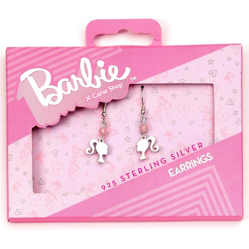 Barbie Sterling Silver Silhouette & Rose Quartz Drop Earrings