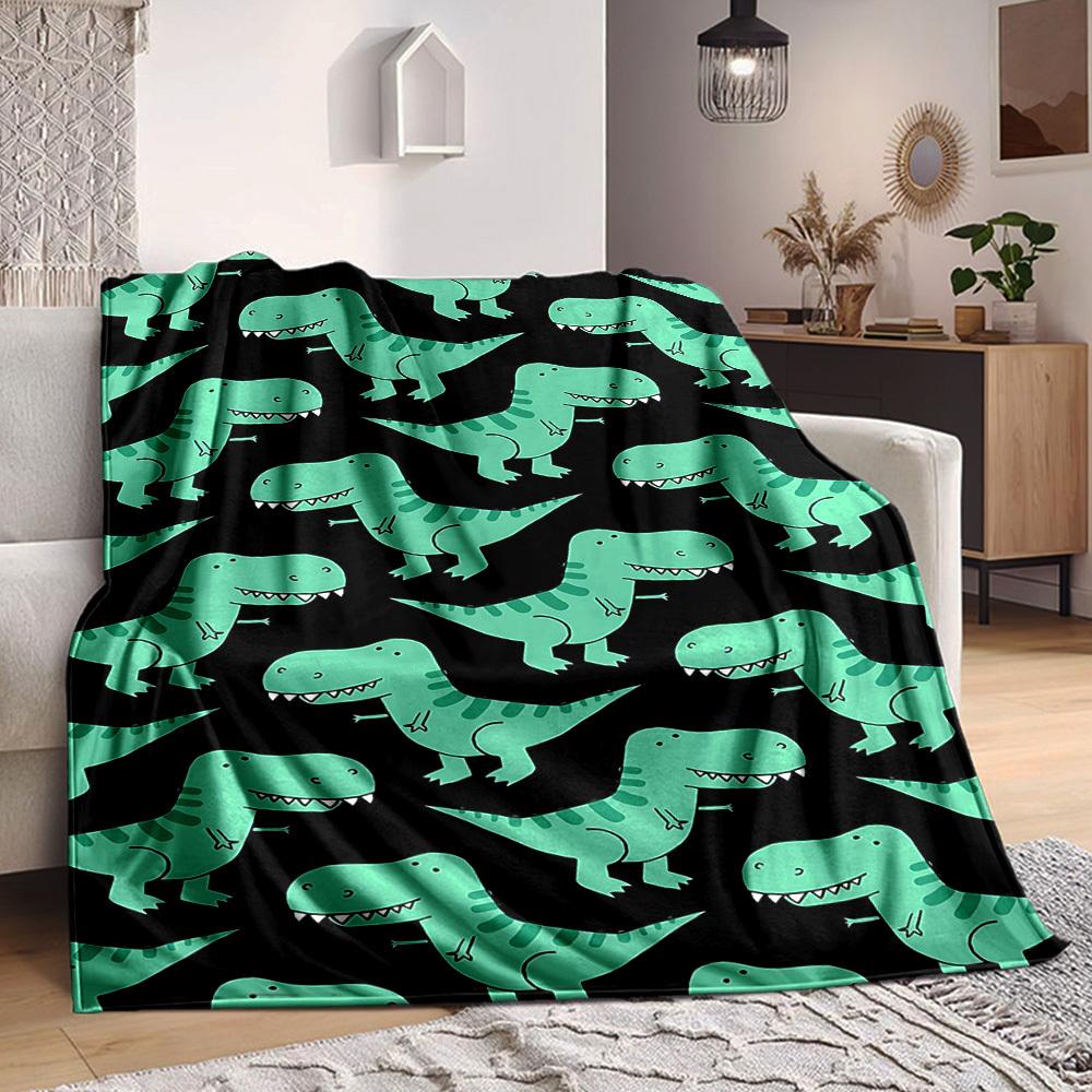 1pc Dino Pattern Print Blanket - Lightweight Flannel Throw Blanket For Sofa, Bed, Living Room, Office, Outdoor Travel, Camping, Soft All-Season086