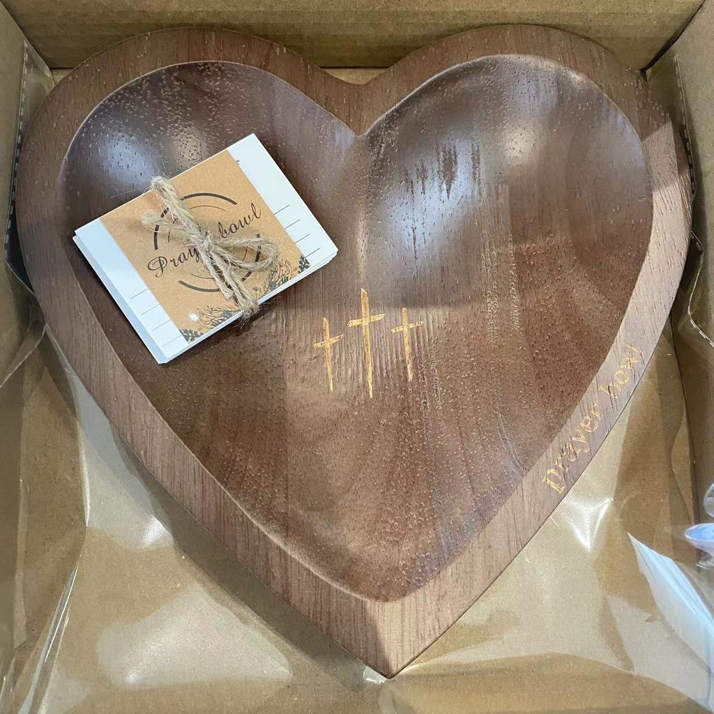 Новая молитвенная чаша в форме сердца, деревянная религиозная чаша с распятием, деревенский домашний центральный элемент, декоративная тарелка с фруктами, кухонная посуда, религиозный подарок