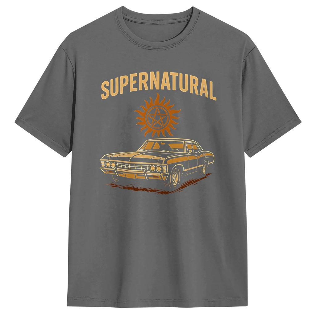 Футболка Impala Supernatural115 Ручная кладь В стиле Винчестеров Унисекс Хлопок Уникальные Футболки Круглый вырез Короткий рукав Одежда Подарок