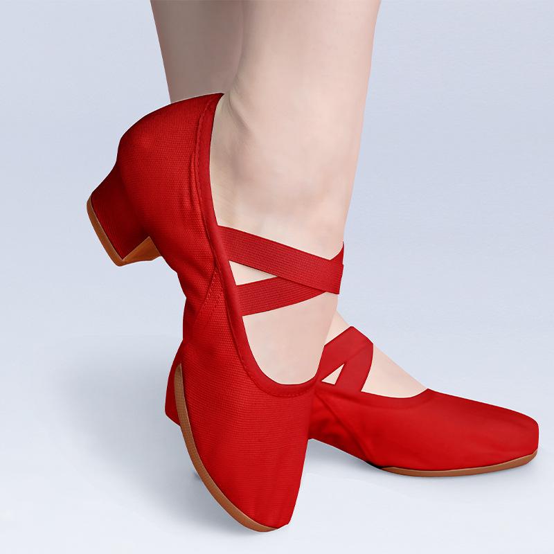 Женские балетки для девочек, детские балетки, танцевальная обувь на мягкой подошве, низкие каблуки, джазовые танцевальные туфли, розовые/красные женские тренировочные туфли