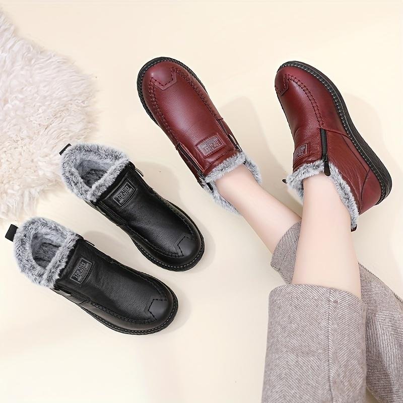 Женские зимние ботинки Нескользящая подошва Толстая амортизирующая стелька и Мягкая теплая зимняя обувь для пожилых женщин Зимние ботинки