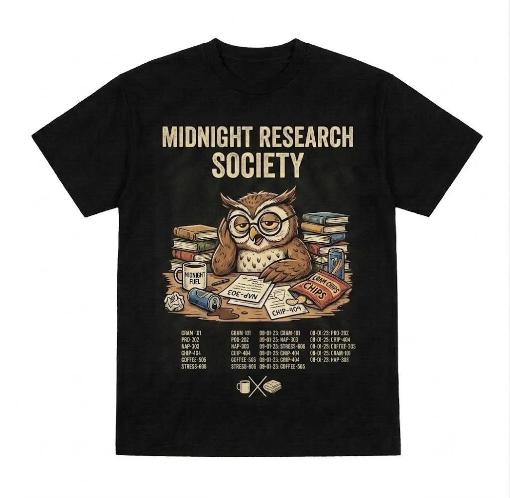 Midnight Research Society Funny Student Life Cram Session Graphic T-Shirt