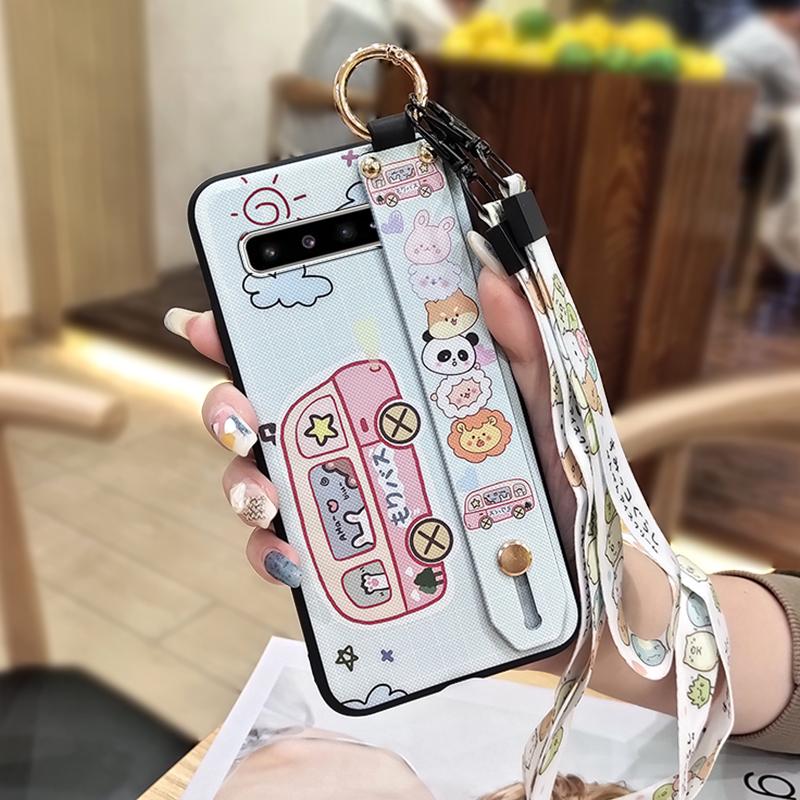 Lanyard Dirt-resistant Phone Case For Samsung Galaxy S10 5G/SM-G977N Soft Case Waterproof Wristband Anti-dust Cartoon