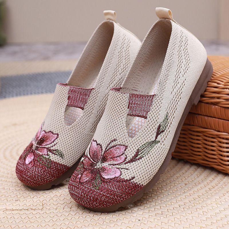 Casual Round Toe Breathable Slip On Woman Footwear Spring Autumn New Arrival 2025 Original Offer 39 Embroidered Shoes for Women