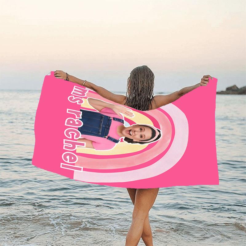 1pc Ms Rachel3 Beach Towel, Beach and Seaside Swimming Pool Equipment, Fashion Pattern, Rectangular, Travel Essentials