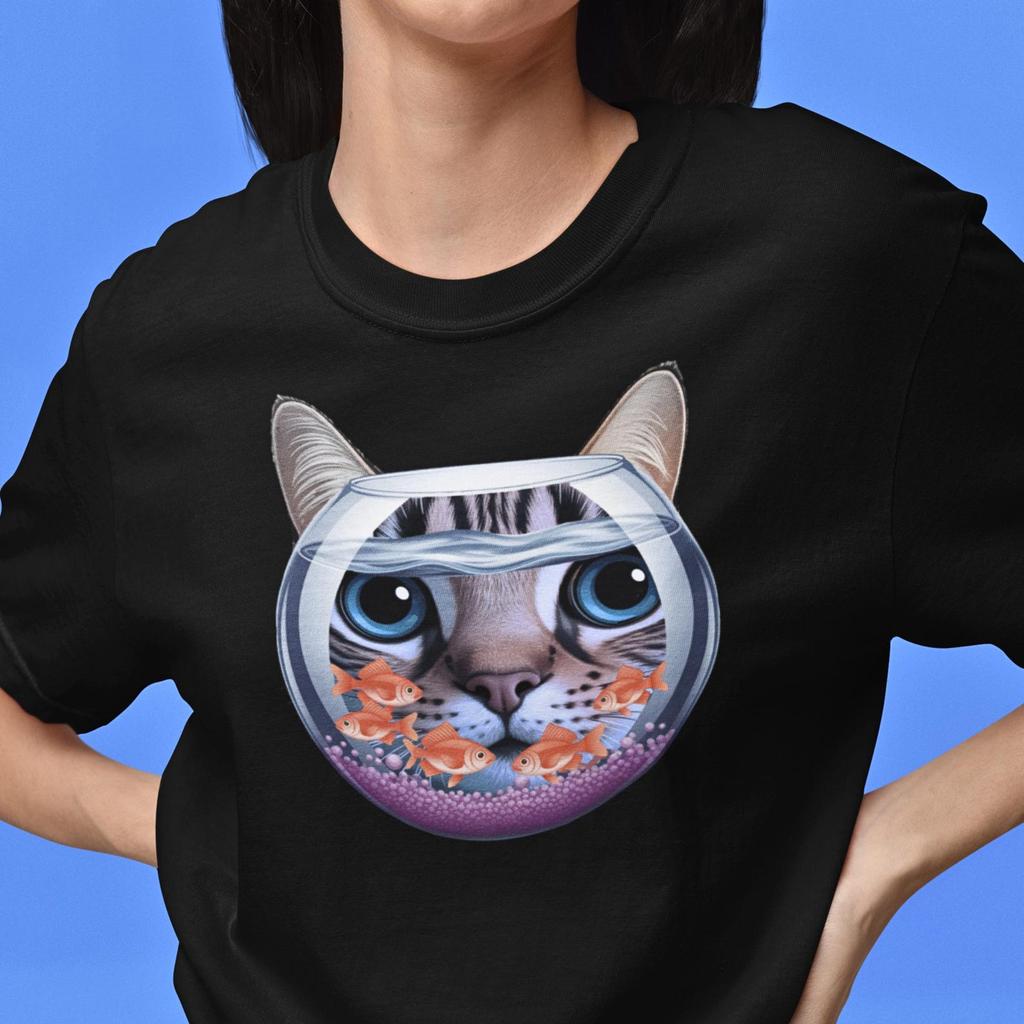Cat Fishbowl Graphic Tee: Playful Kitten Shirt