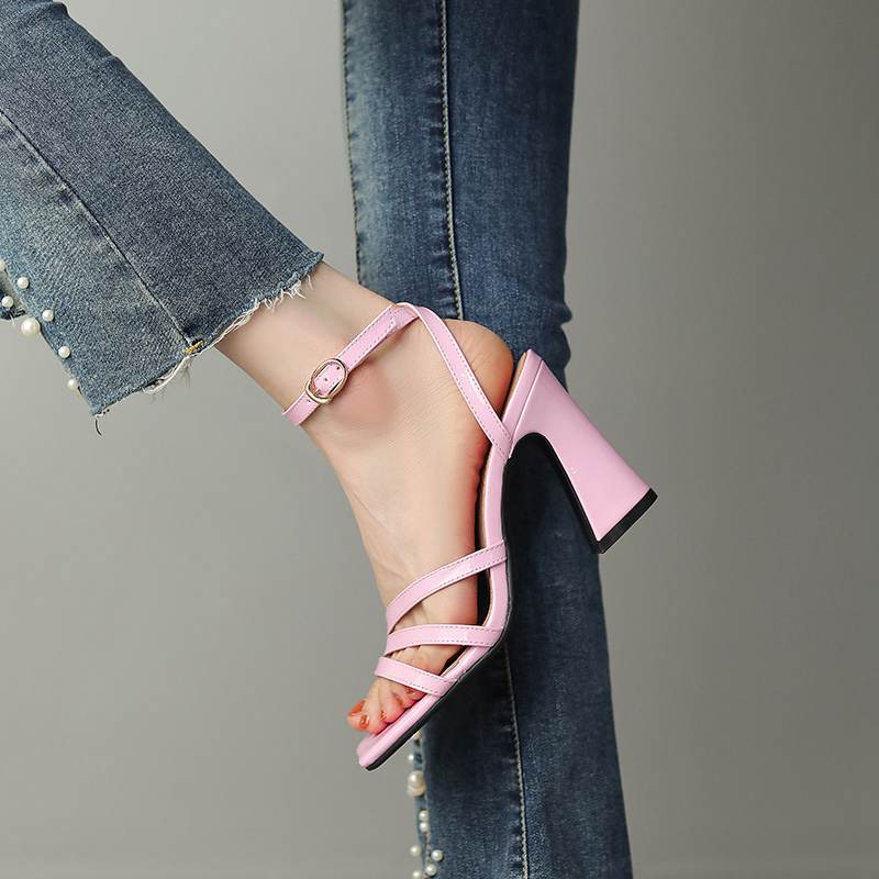 Krazing Pot Летняя обувь на очень высоком каблуке из искусственной кожи с открытым носком, современные модные женские сандалии с ремешками на щиколотке