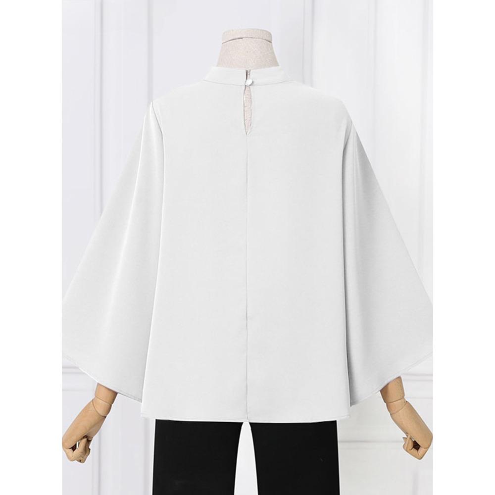 Модная женская блузка 2024 года, осенняя туника, топы, повседневные, воротник-стойка, расклешенные рукава 3/4, офисные элегантные рубашки, свободные блузы