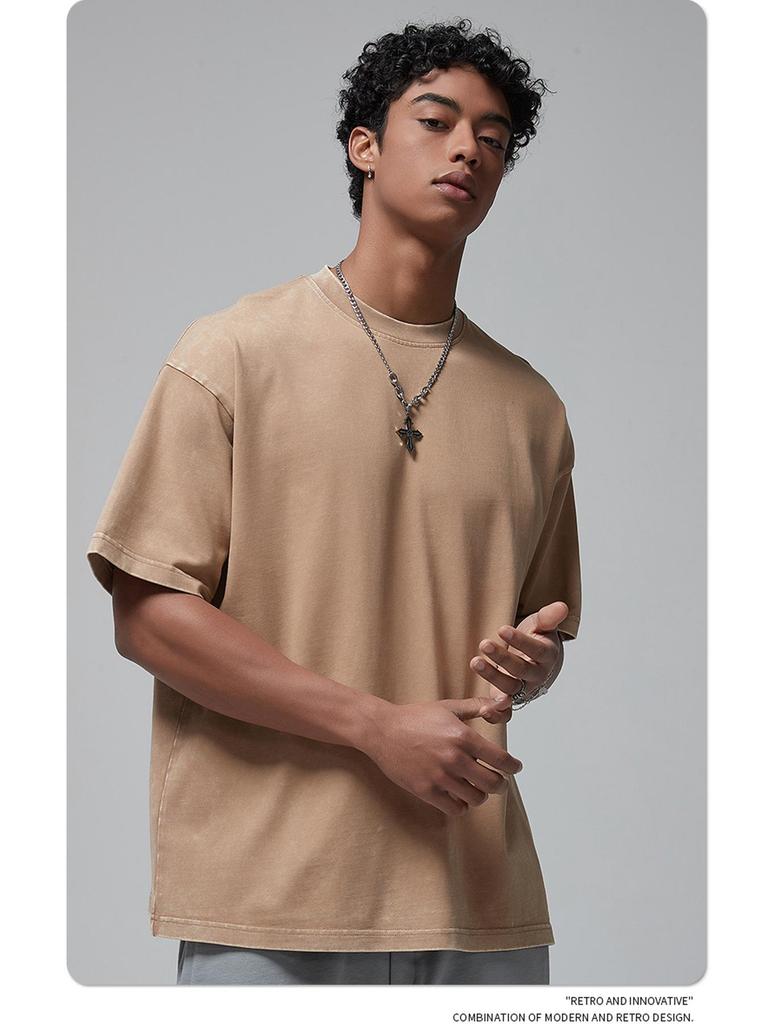 ARTIE Men's 2024 Summer 325g Batik Washed Distressed Retro T-Shirt - American Fashion Short Sleeve