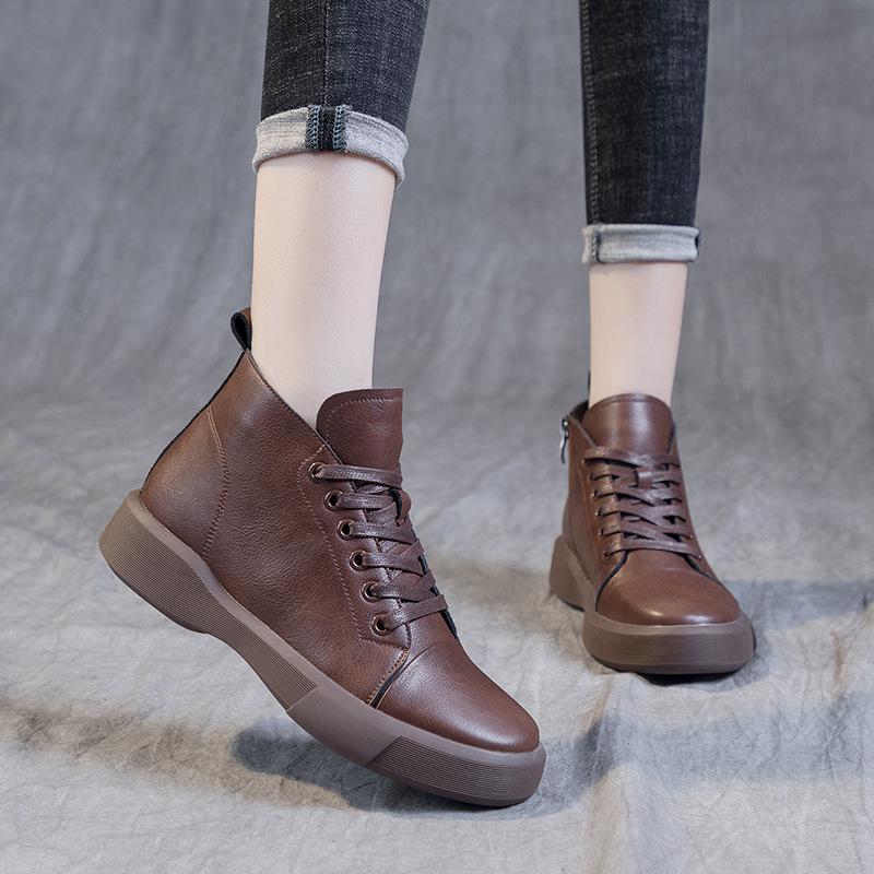Большие женские 2024 новые винтажные мягкие подошвы на плоской подошве удобные весенне-осенние одинарные ботинки короткие ботинки зимние плюшевые хлопковые туфли