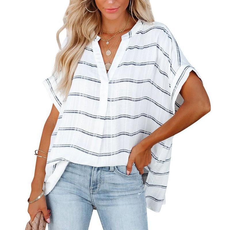 YYFS Women's Fashion Casual Summer Spring Solid Color Print Short Sleeve V-Neck Blouses & Shirts