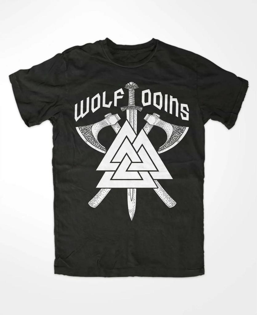Odin's Wolf Nordic Warrior Valknut Rune Crossed Battlaxe T-Shirt 100% Cotton O-Neck Short Sleev