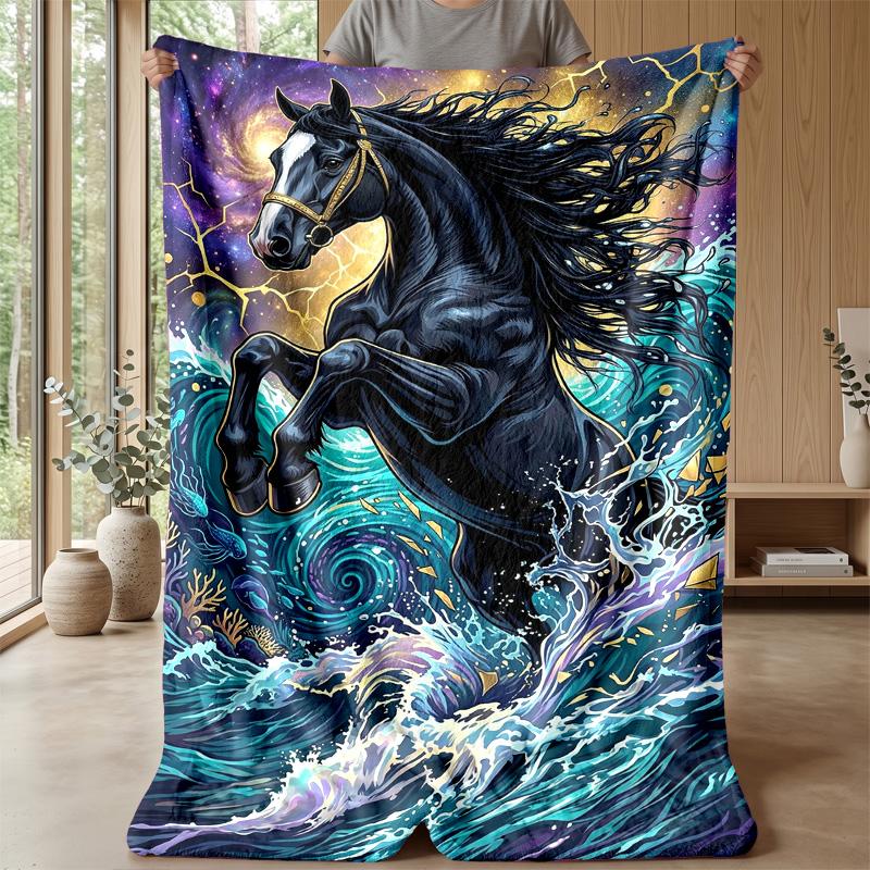 Ethereal Horse in Motion Theme blanket Lightweight Warm Flannel Blanket Decorative Throw Blanket for Home Decoration