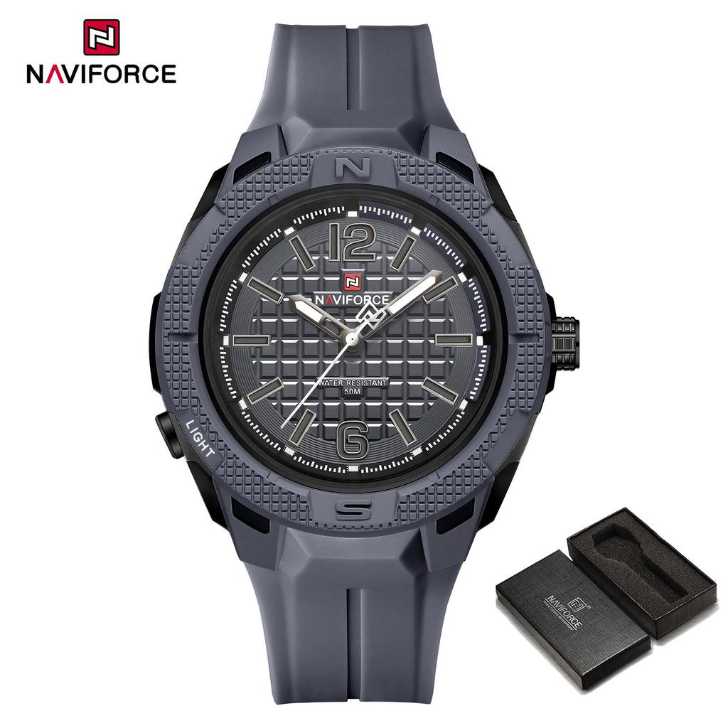 Naviforce Оригинальные легкие кварцевые часы для мужчин, светящиеся стрелки, водонепроницаемость 50 м, силиконовый ремешок, уличные модные мужские часы NF7126