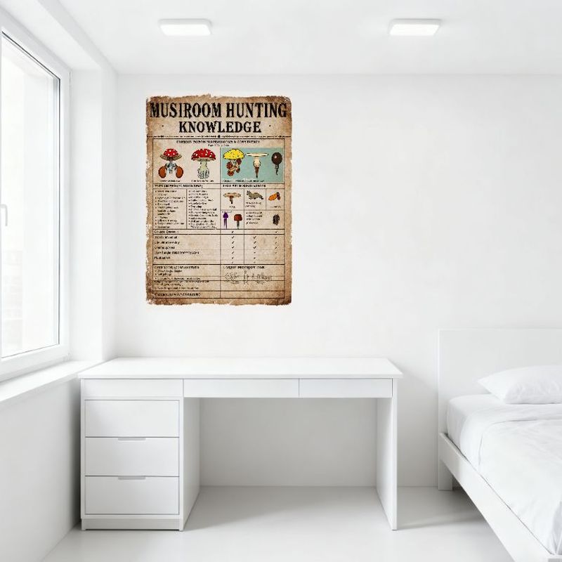 Металлическая табличка "Знания о сборе грибов" - Руководство по съедобным и ядовитым видам, Жестяной плакат для бара, паба, домашнего декора стен 8x12 дюймов