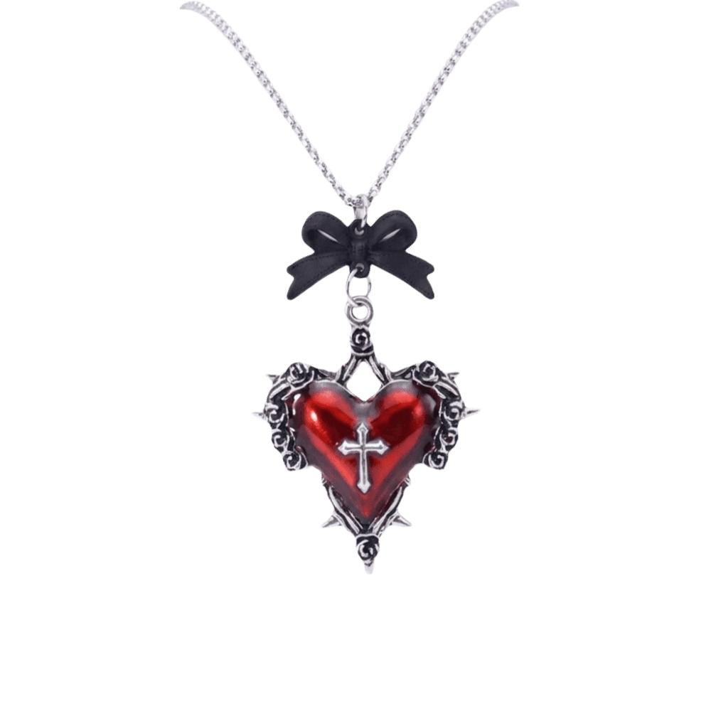 Vintage Gothic Cross Necklace Black Bow Halloween Thorn Choker Pendant Clavicle Chain  Daily Wear
