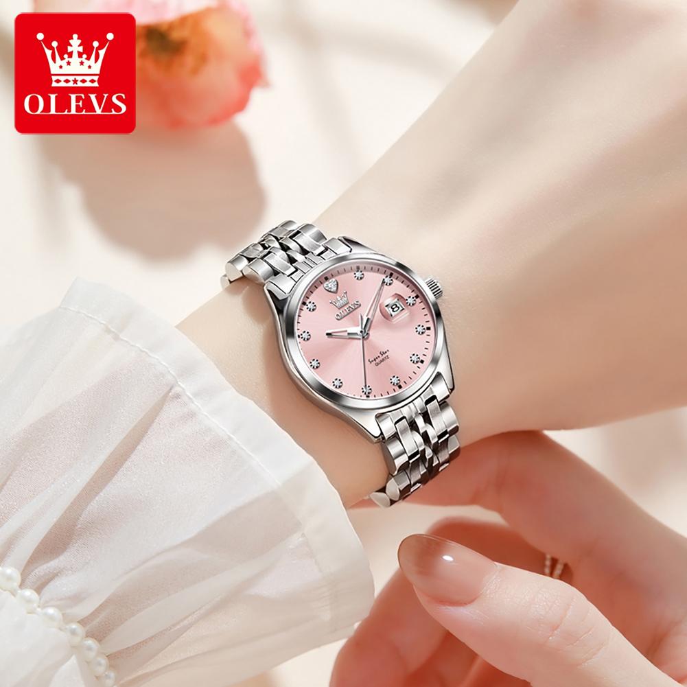 OLEVS Women Watches Elegant Fashion Stainless Steel Original Brand Quartz Wristwatch Waterproof Luminous Date Daily Trend Dress