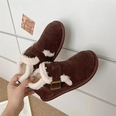 Модные Плюс Теплые Утепленные Женские Снежные Ботинки Элегантные На Низком Каблуке Женская Обувь 39 Весна 2024 Работа Зима Новинка Защитные Ботинки Пу Y2k