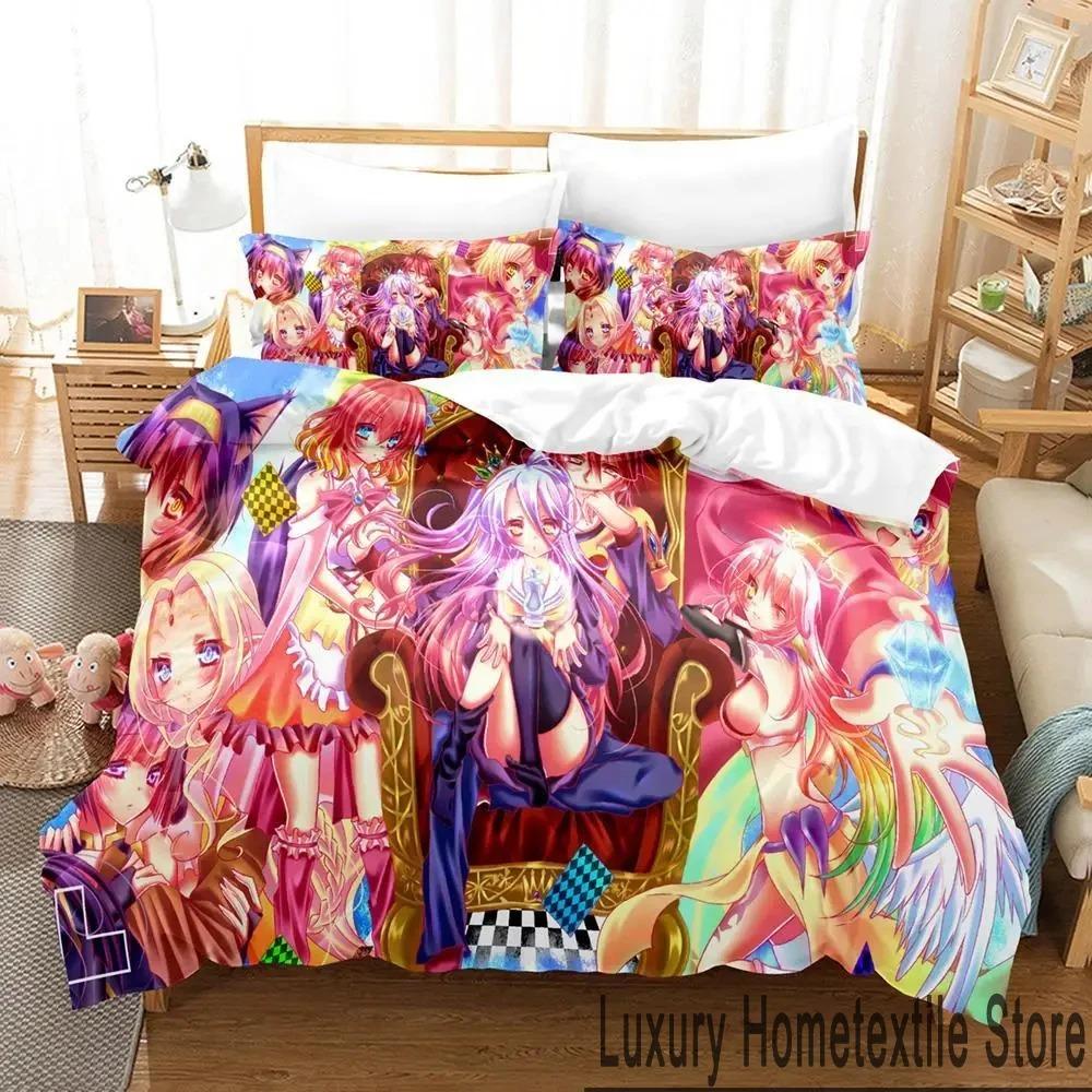 No Game No Life 3D Аниме Комплект постельного белья Двуспальный Queen King Размер Пододеяльник Наволочка для Мальчиков Девочек Взрослых Домашний текстиль