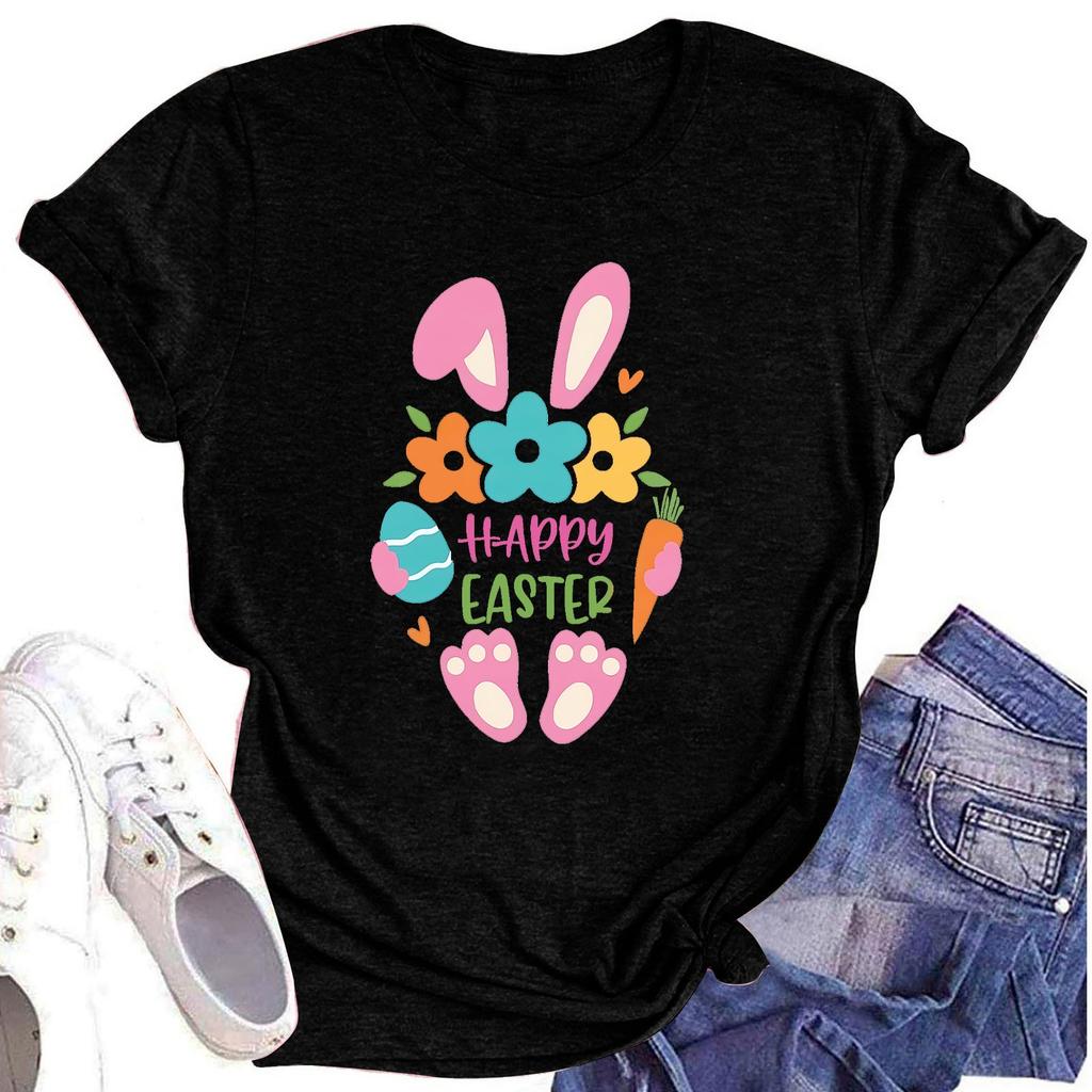 Women's Casual Short Sleeve Easter Printed Round Neck Short Sleeve T-Shirt Top