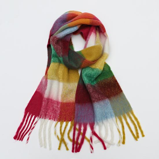 Women Plaid Scarf Winter Pashmina Shawls Cashmere Thick Wraps Lady Tassel Warm Scarves Rainbow Hairy Bufanda EMA