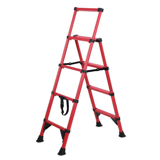 Aluminum Telescoping Ladder, 4 Step Ladder, Foldable Safety Household Ladder with Air Cushion & Anti-Slip Feet, Herringbone Design Ladder for Home