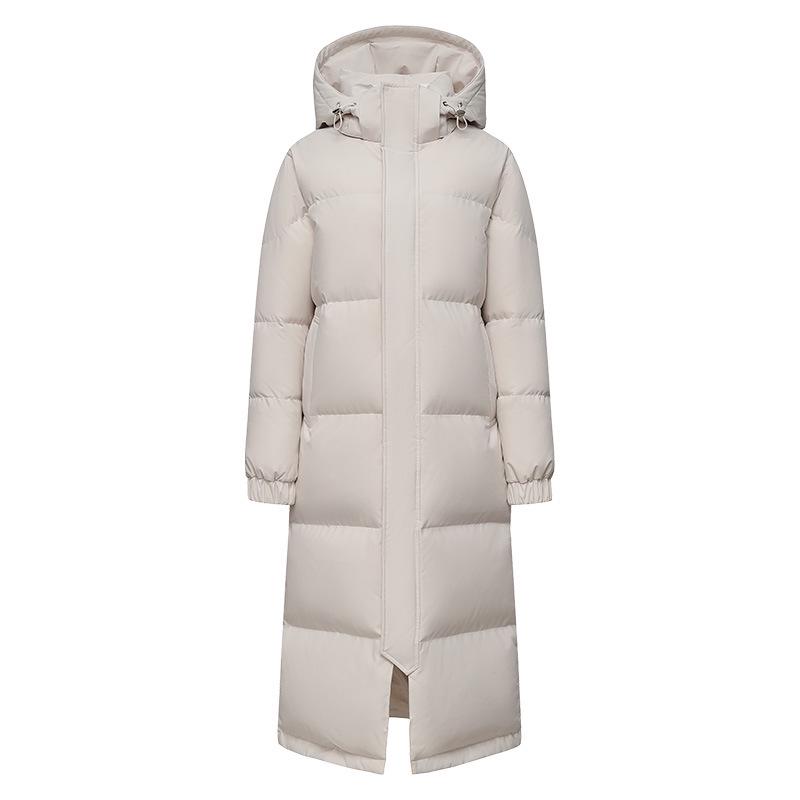 Унисекс утепленная куртка-пуховик средней длины с капюшоном из белого утиного пуха для защиты от холода