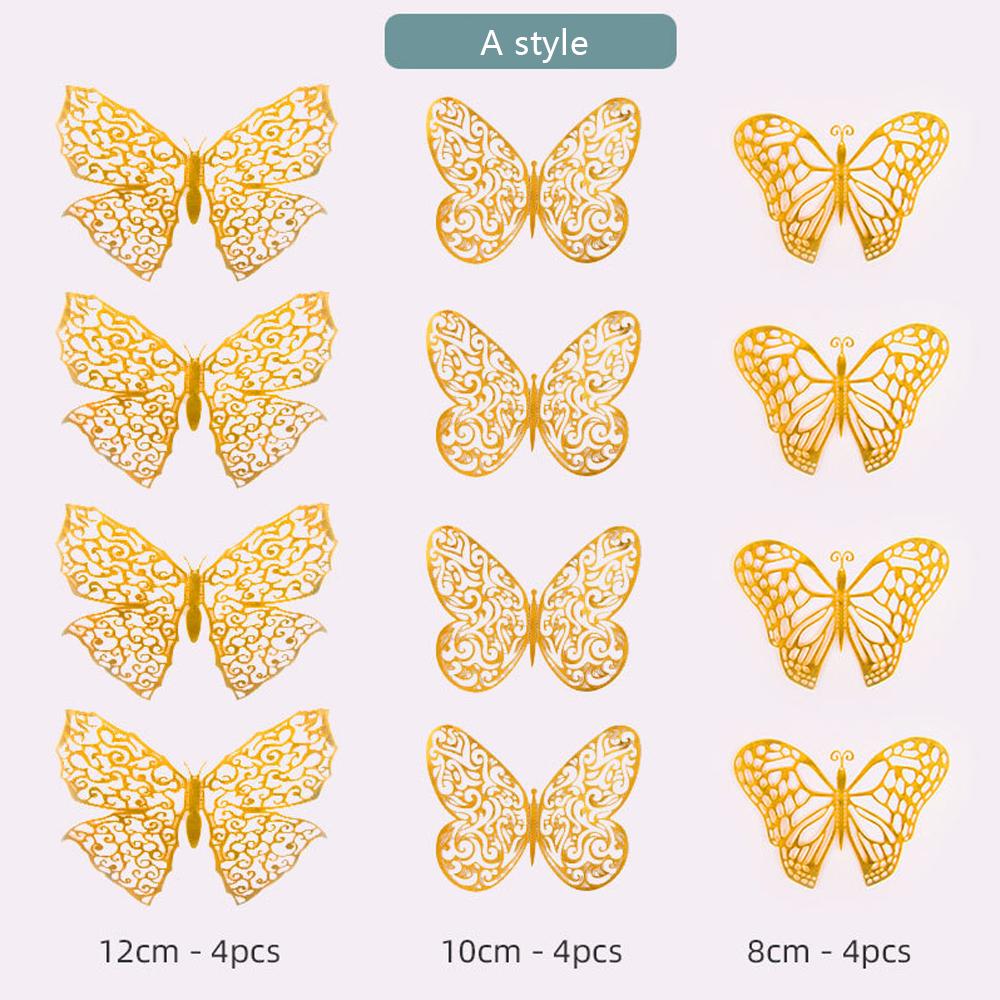 3D металлическая текстура полая имитация трехмерная бабочка креативный дизайн настенные наклейки для дома своими руками двусторонний скотч