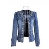 Весенняя и осенняя одежда, короткая джинсовая куртка в стиле ретро со стразами и пайетками из эластичного денима
