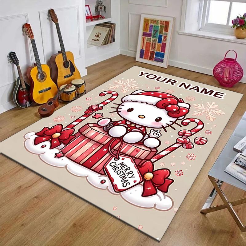 Custom HelloKitty Mat Personalized Name, Polyester Washable Indoor Entryway Rug, Gift for Christmas, Easter, Thanksgiving Day