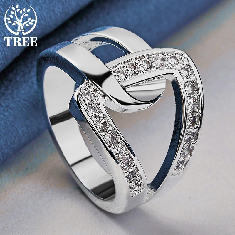 925 Sterling Silver Geometry AAA Zircon Ring Jewelry