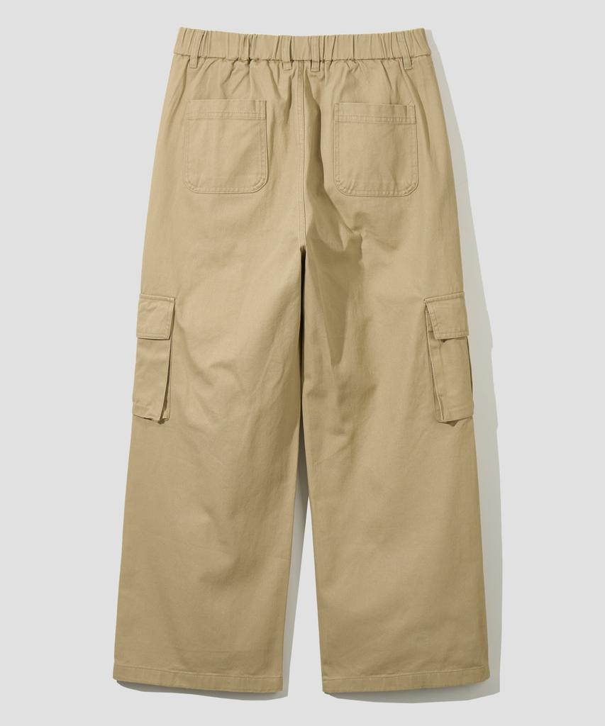 AGOD Wide Big Pocket Cotton Cargo Elastic Pants [Beige]