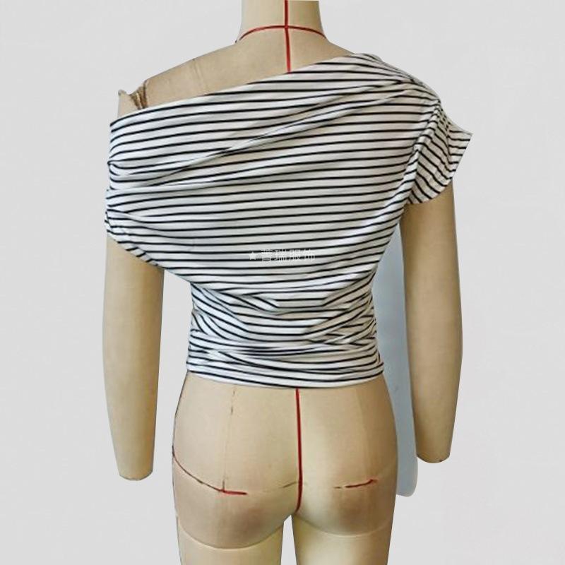 Женская летняя футболка Spice Girls в полоску с косым вырезом и короткими рукавами, облегающая, с открытыми плечами