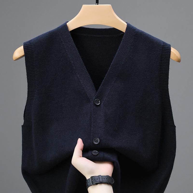 Men Autumn Sleeveless Single Breasted Pullover Vests Knitted Work Sweater