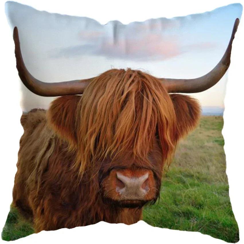 Scottish Highland Cow Yak Animal Doublesided Printed pillow cover Short plush Suitable living rooms sofas throw cushion cover