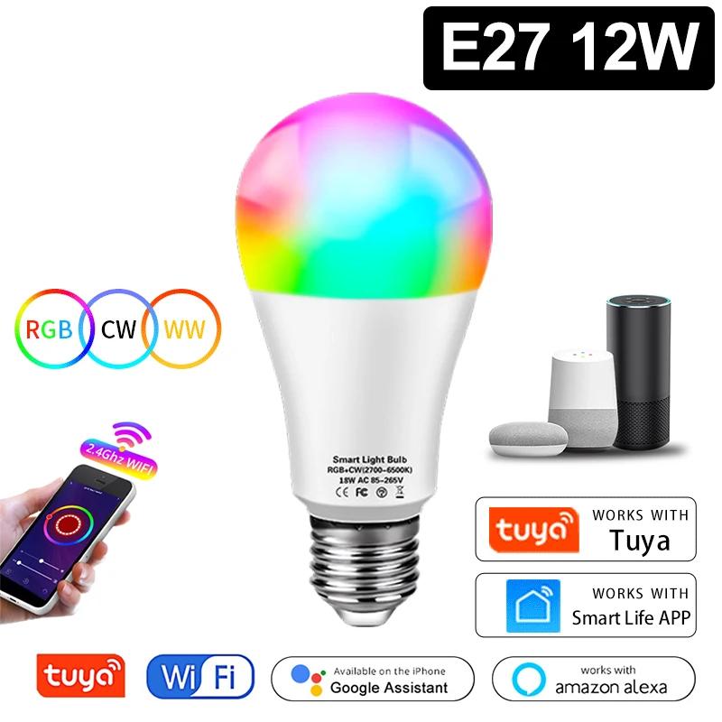 Tuya WIFI Smart LED Bulb Smart Life APP-управление 12 Вт 15 Вт 18 Вт E27 85-265 В Alexa Lamp Google Assisatnt Yandex Alice Voice Control