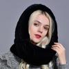Rabbit Fur Hood Volume Hats for Women Winter Warm Novelty Knitted Fur Scarf Hat Stylish Fashionable Genuine Large Female Fur Hat
