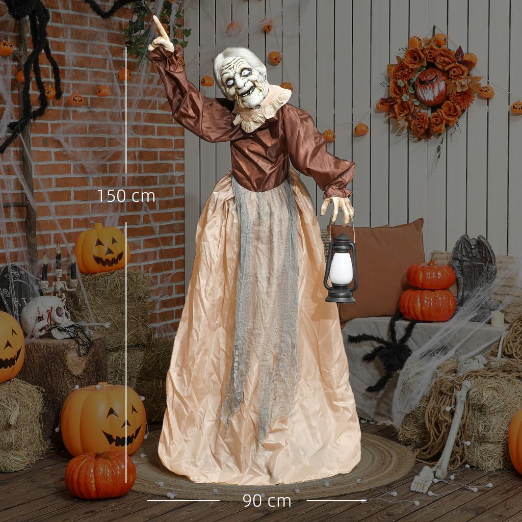 150 cm Halloween Decoration Halloween Witch with LED Lights, Sound Function, Adjustable Arms, Head