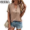 GMXIA Women's Fashion Casual Leisure Solid Color Print Short Sleeve V Neck Blouses & Shirts