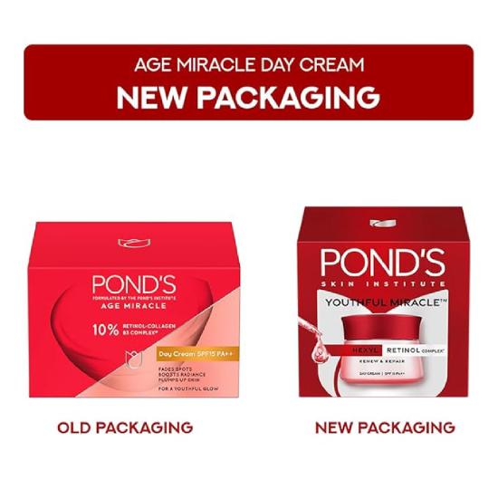 POND'S Дневной крем Age Miracle 50 г, SPF 18 PA++, антивозрастное легкое увлажняющее средство для лица для уменьшения линий и морщин — с ретинолом-C, витамином Е и ниацинамидом