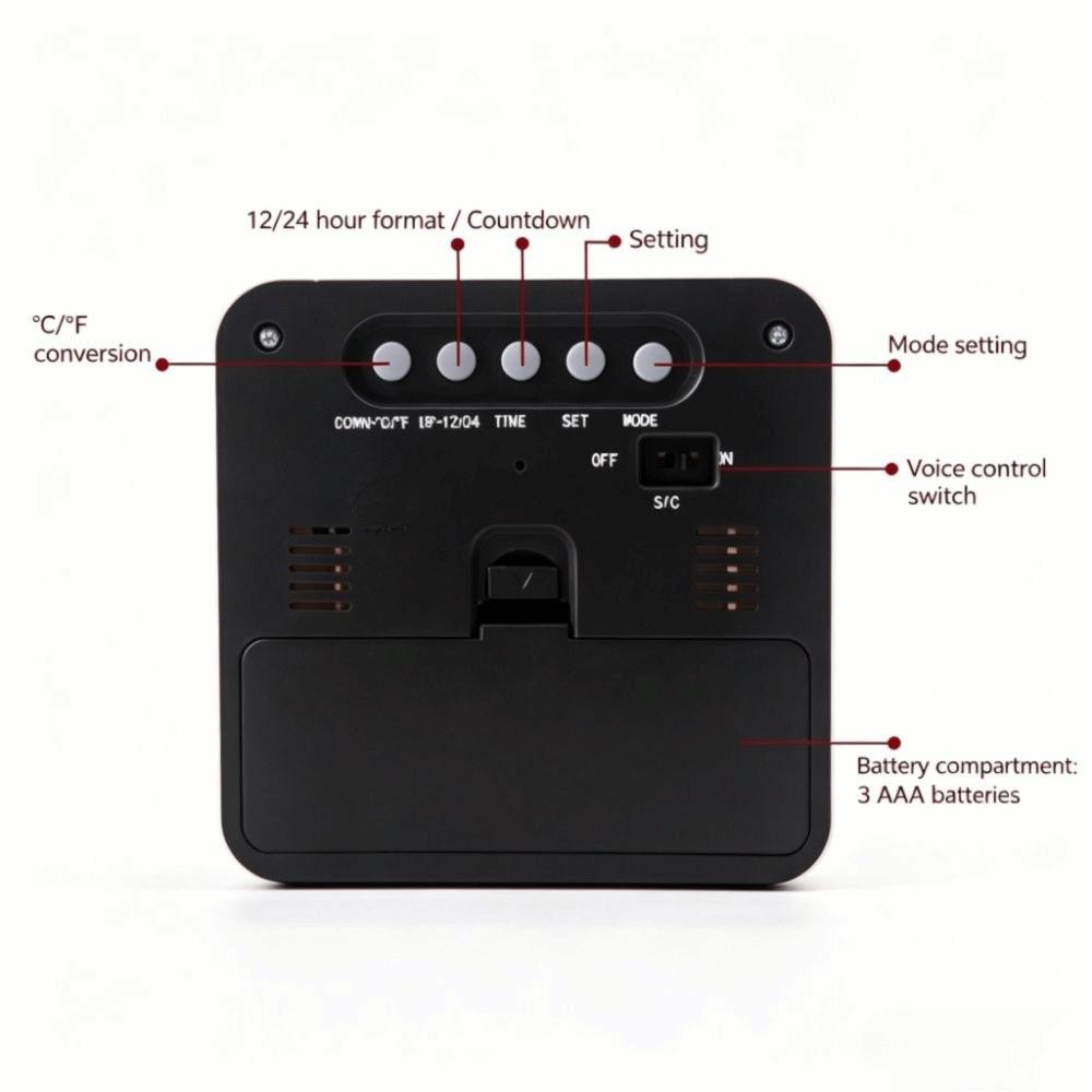 ABS Voice Control Clock Calendar Display Squared Alarm Clock Digital Electronic Clock Office Desk