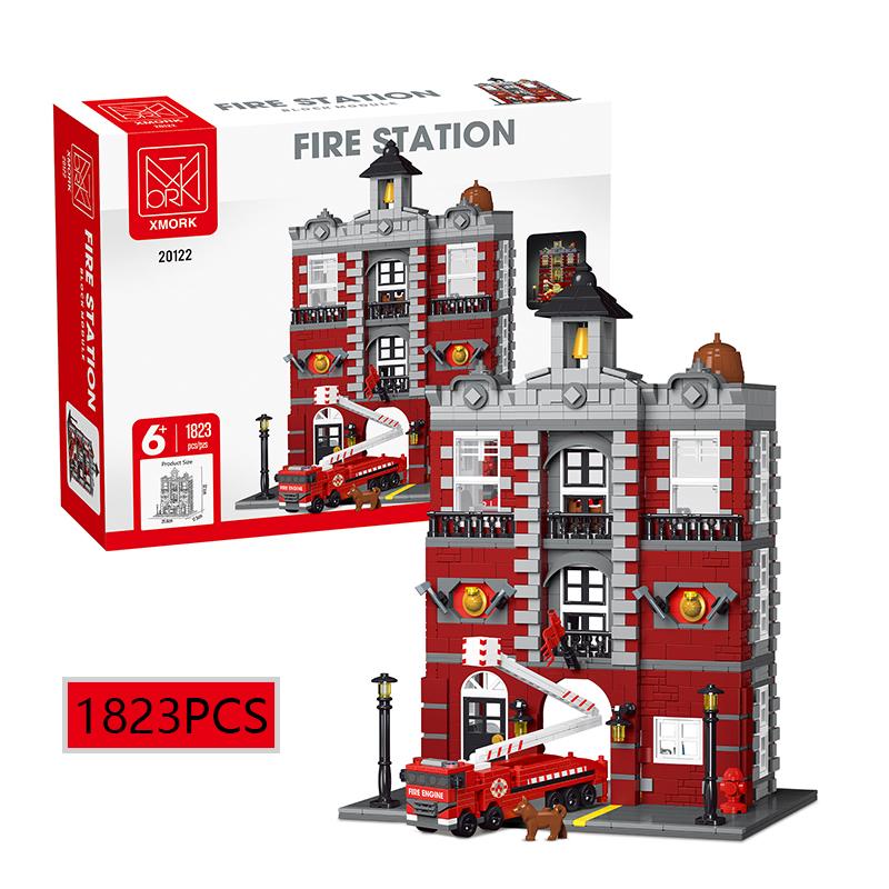 1823Pcs Moc European Architecture Retro Fire Station Model City Street Scene Diy House Building Block Children'S Puzzle Toys