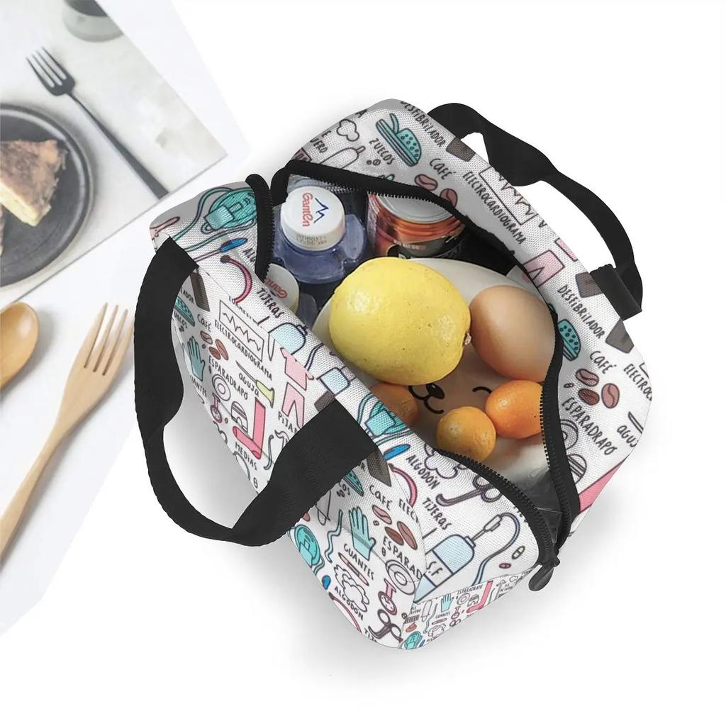 Travel Nurse Bag Insulated Lunch Bags Women Cartoon Nurse Print Food Case Cooler Warm Bento Box for Kids Lunch Box Picnic Bag