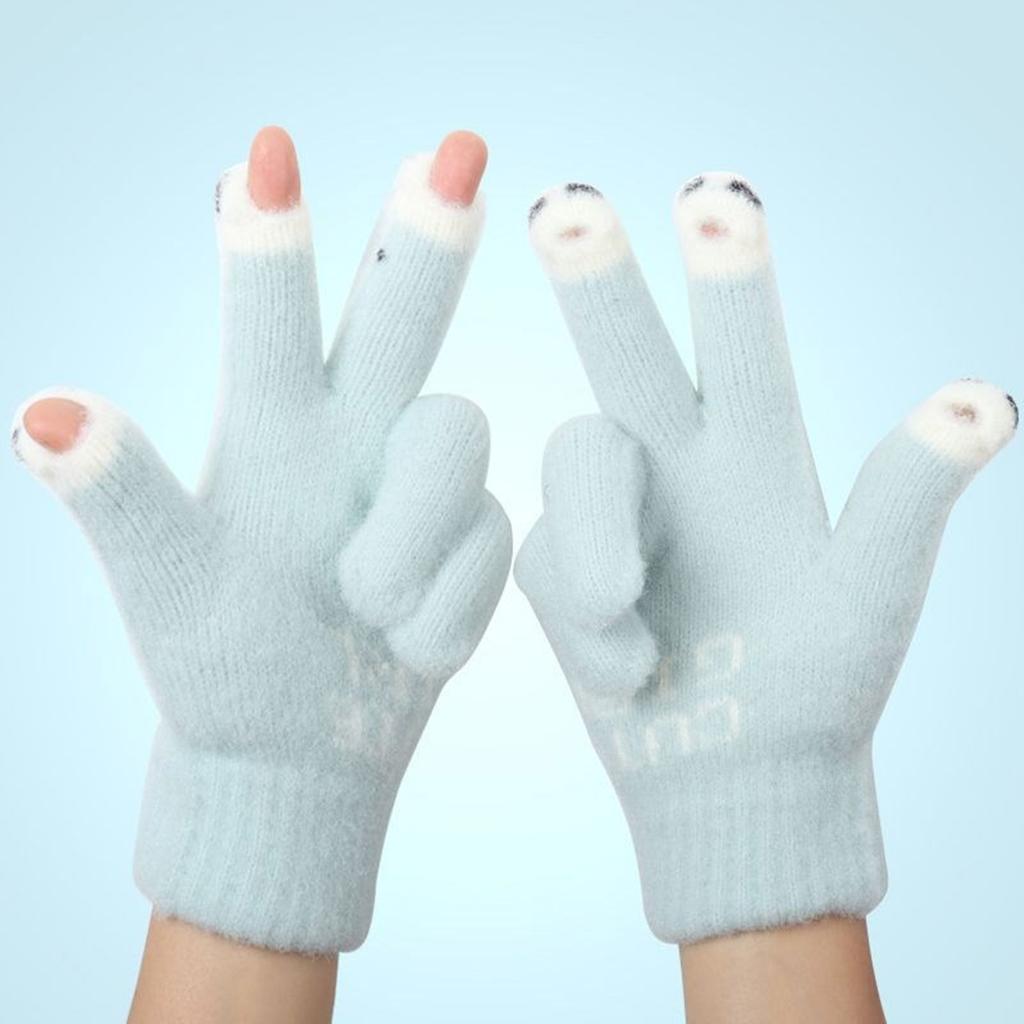 Winter Warm Stretchy Mittens Adult Knitted Touchable Screen Full Finger Gloves Knit Gloves for Cold Weather Cycling