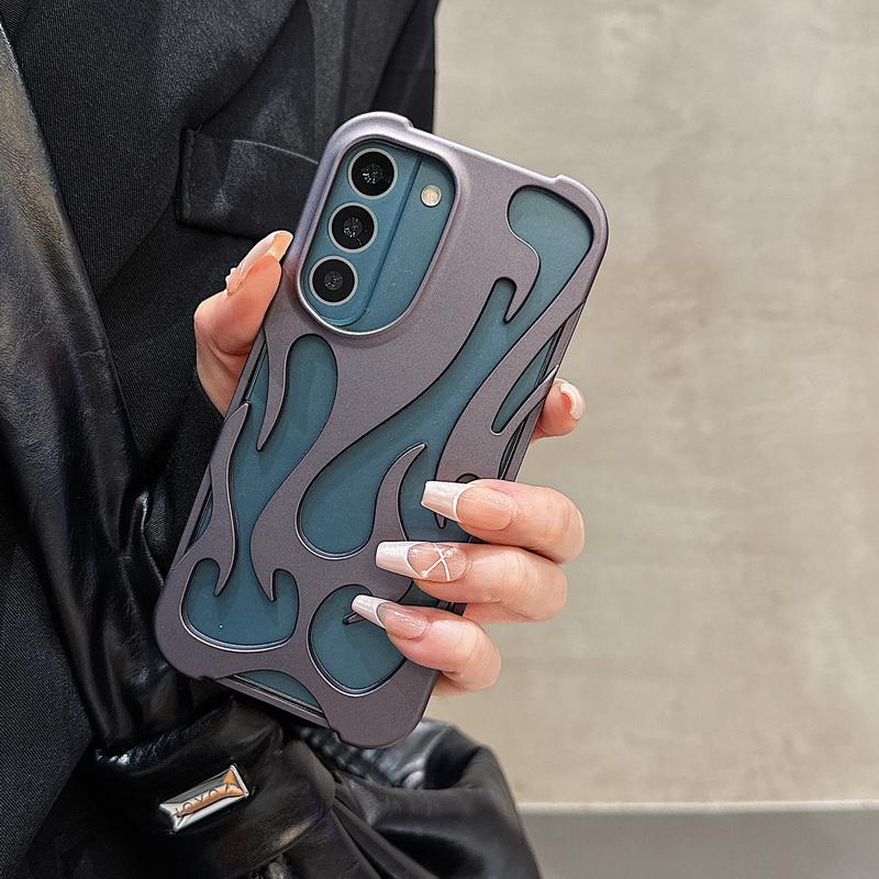 Модный мягкий чехол из ТПУ с узором в виде полого пламени для Samsung S25 Plud S24 Ultra S23 S22 A16 A06 A55 A15 A14 A54, матовый глянцевый ударопрочный тонкий чехол для телефона